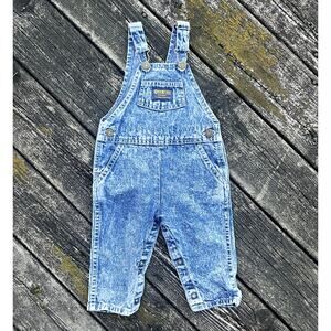 OshKosh B'gosh Vintage Acid Wash Denim Overalls Baby Size 18M Made in USA